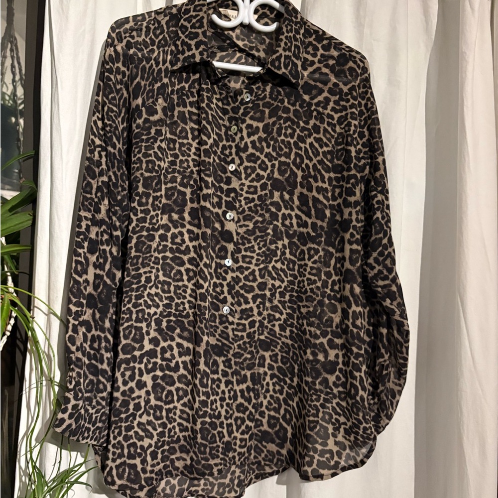 Leopard Print Button-Up Blouse